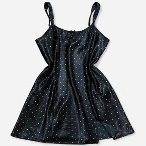 VTG Y2K Morgan Taylor Black & Pink Polka Dot Satin Dark Coquette Slip Dress L